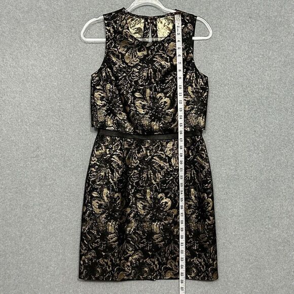 Cynthia Steffe Womens Dress 4 Black Gold Metallic Floral Sleeveless Event Fairy - Picture 10 of 14